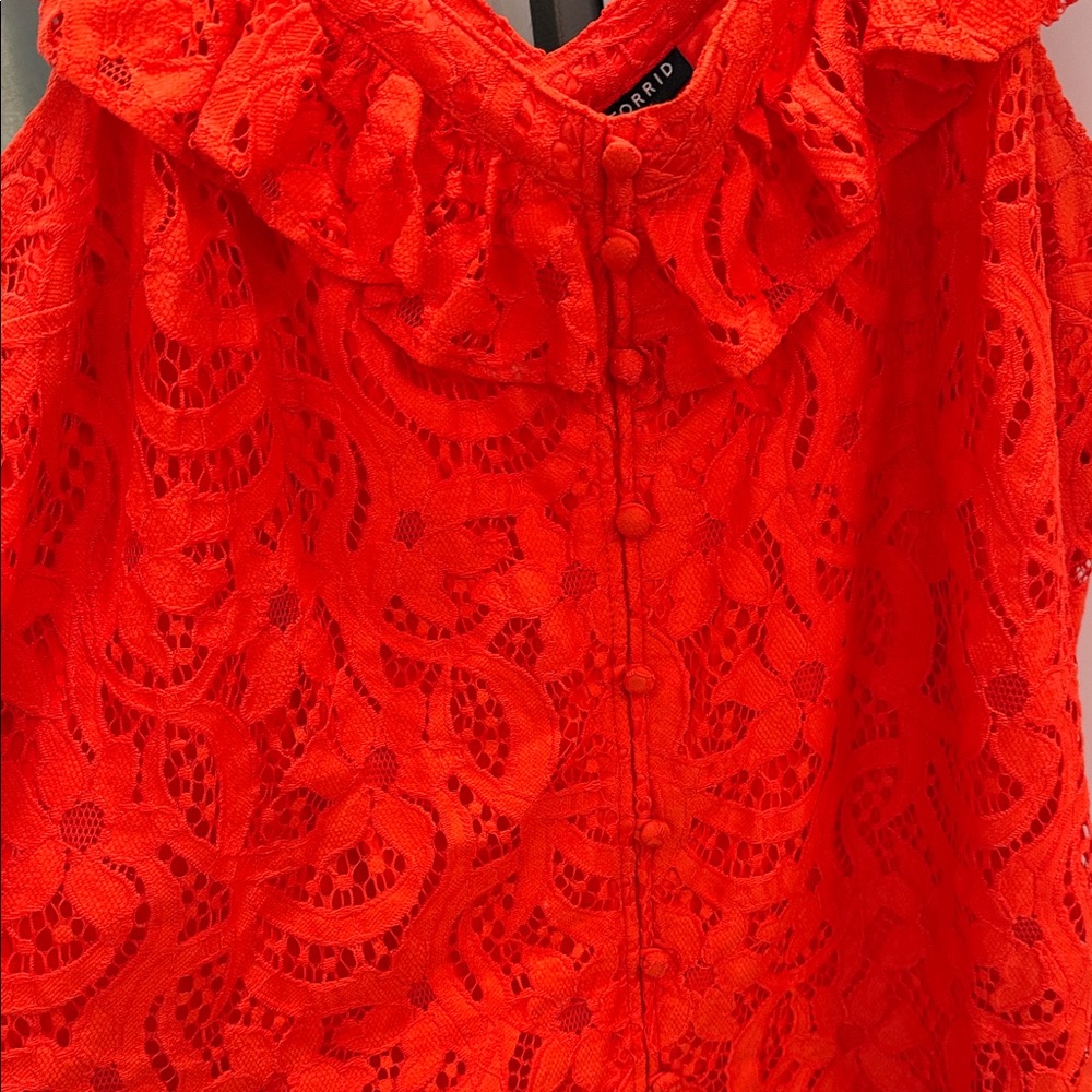 Women's Red Lace Ruffle Top - Picture 2 of 5